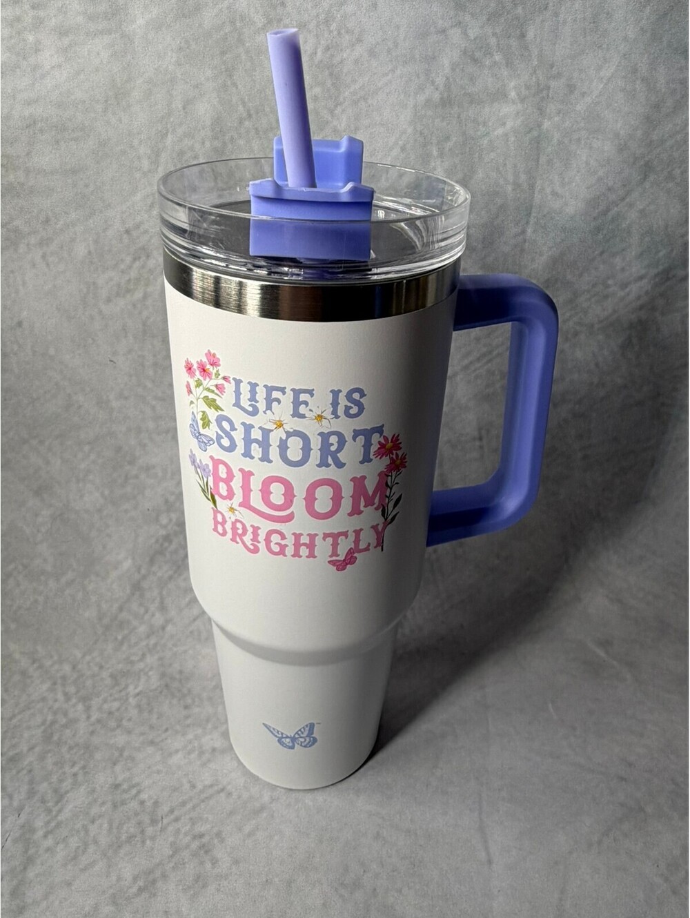 Dolly Parton 40 oz Tumbler Life Is Short Bloom Brightly Floral Purple Handle